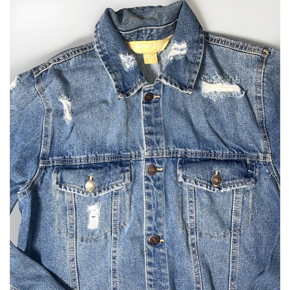 Vintage Distressed Roebuck and  Jean Jacket Blue Denim Sz M Button Up Women’s - Picture 2 of 8
